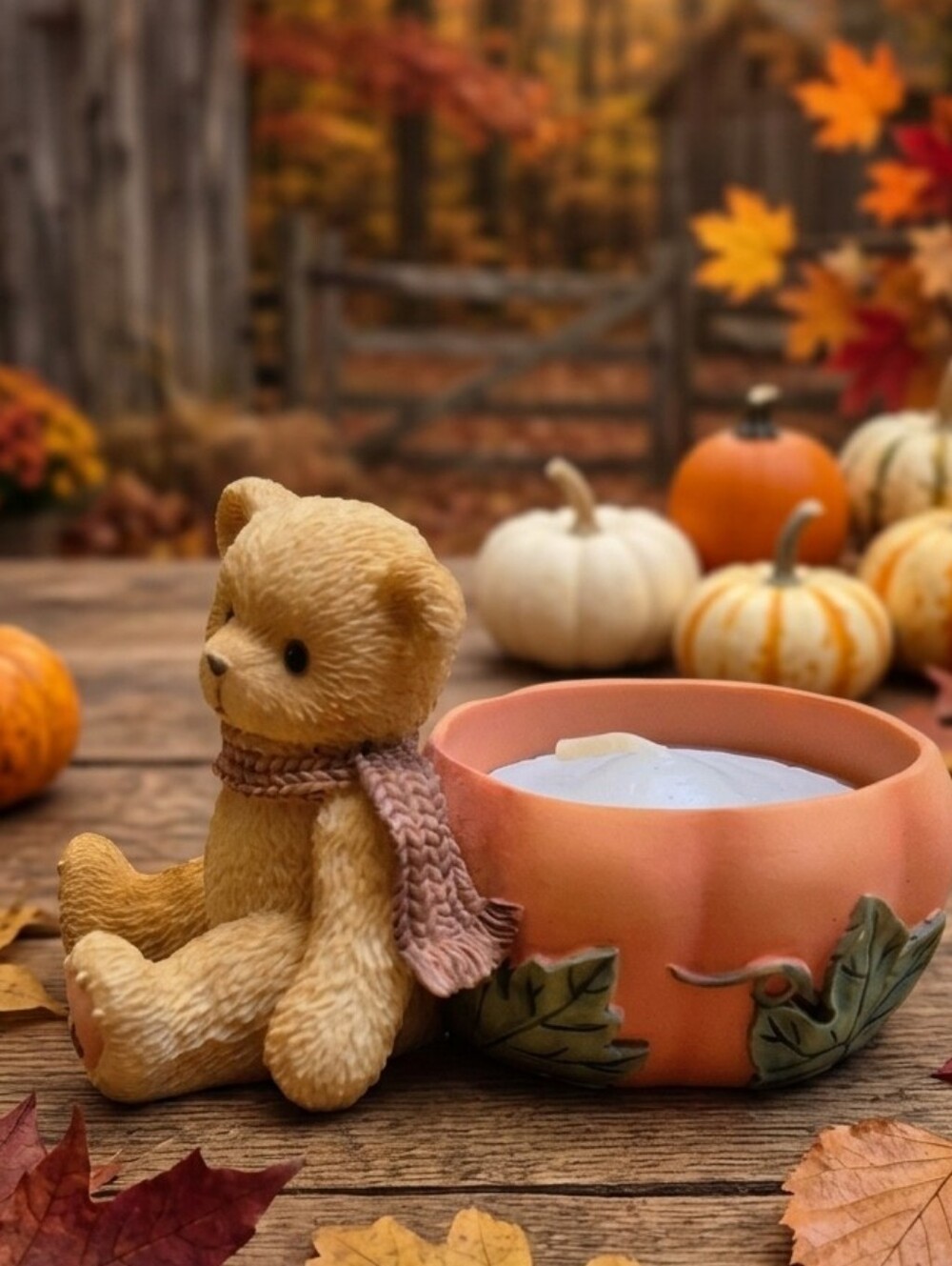 Cherished Teddies Orange & Green Pumpkin Bear Figurine